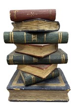 Unusual Carved Wood Faux Stack of Books Small Table Pedestal Stand Base