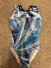 Girls Blue & White Velvet Sleeveless Leotard With Feature Cutouts Childs Medium