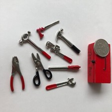 8 Metal Tools & WoodTool Box 1:12 Scale Dolls House Miniature, Garden/Shed/Fairy