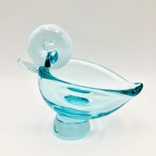 MCM Murano Blue Italian Art Glass Bird Duck Footed Candy Bowl