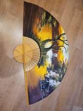 Large Vintage Elephant Scene Wall Fan Decoration Hand Painted