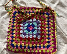 New Hand Crochet bag Yellow felt lining.