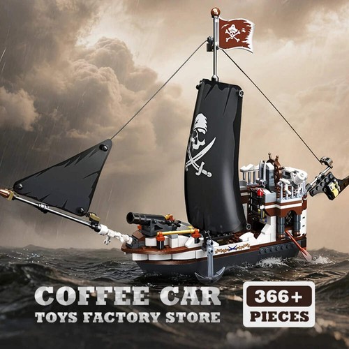 Black pirate ship building - black,