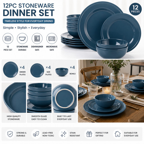 12pc stoneware dinner set - stoneware,