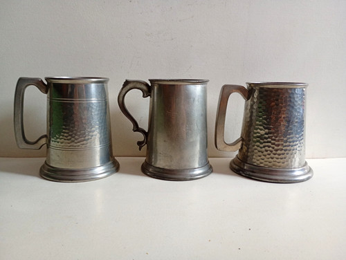 Vintage pewter tankards - 3, for
