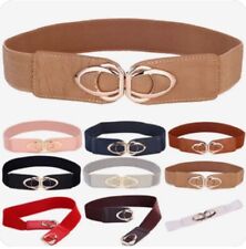 Ladies Women Stretch Elasticated Waist Belt with Gold Metal Buckle UK