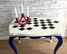 Vintage coffee table cobalt blue black and white diamond Queen Anne table