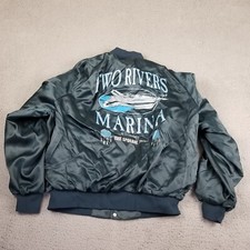 Vintage Tribal Satin Bomber Jacket Men XL Spokane Tribe Two Rivers Marina Boats