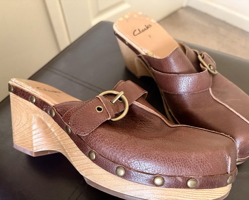 Clarks leather wedge clogs - wedge,