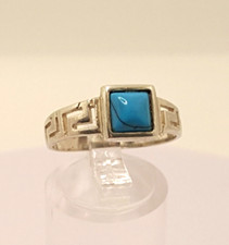 Gorgeous Real Turquoise Stone Meander Ring 925 Silver Size S~S1/2 #21875