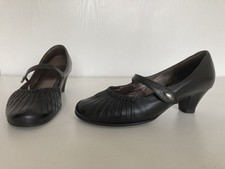 Gabor Black Leather Ruche Front Heeled Mary Jane Shoes Size 5.5