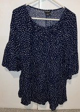 Evans Navy/White dots Sierra Peasant Blouse Top Size 14