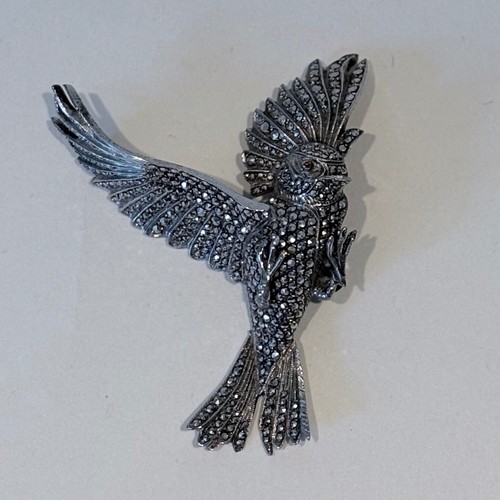 Vintage silver marcasite bird - silver,