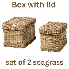 Ikea LURPASSA Seagrass Storage Boxes with Lids Set of 2 Natural Handwoven Basket