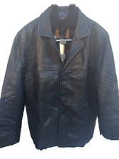 Ciro Citterio Coat Men Leather Jacket Large Black Button Up quilt Lined Italian