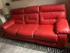 DFS RED 3 SEATER RECLINING SOFA REAL SOFT LEATHER HIGH BACK VERY COMFORTABLE