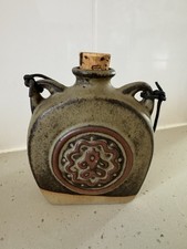 VINTAGE RETRO 70'S TREMAR POTTERY STONEWARE FLASK BOTTLE CORNISH STUDIO CORK LID