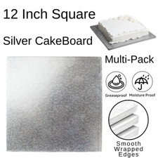 12 Inch Square Cake Boards Premium Silver Foil 3mm Double Thick