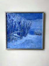 Swedish Abstract Blue Winter Landscape Oil Painting Framed