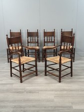 Set Of 6 Antique Oak & Rushed