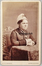 CDV LADY JEWELLERY CAMEO EARRINGS BONNET BAKER BIRMINGHAM CHAIR DRESS ANTIQUE