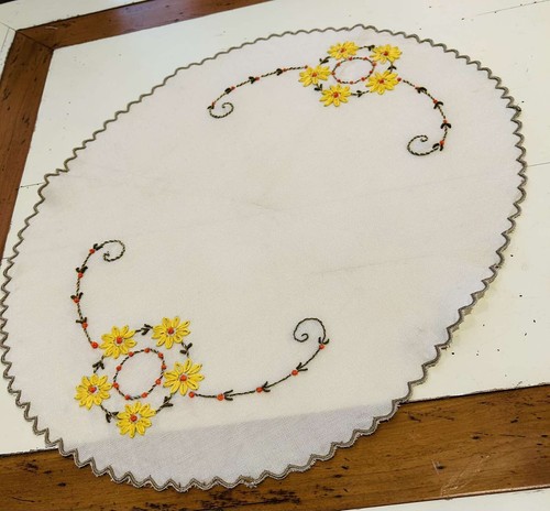 Vintage oval embroidered table - embroidered,
