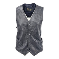 Men’s Black Genuine Leather Waistcoat 100% Real Leather Classic Snap Button Vest