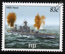 HMS HOOD 51 Admiral-Class Battlecruiser Royal Navy WWII Warship Stamp 2005 Fiji
