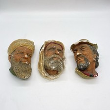 Set Of 3 Vintage 1958 Bossons Chalkware Heads Wall Masks Plaster Arabian Syrian