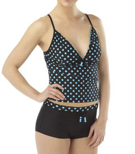 Ladies Black & Turquoise HOT HONI Boy Leg Tankini Set Size 14 - Shorts Spot New