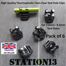 Twin Claw Tent Pole Clips - Quality - Up to 9.5mm Poles - Camping Tent - Pk of 6