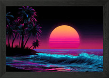 Synthwave Beach Sunset Framed
