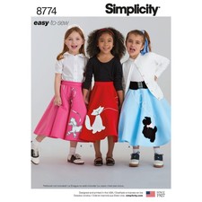 SIMPLICITY 8774 CHILD'S & GIRLS' POODLE SKIRTS Sewing Pattern Sizes  HH 3-6