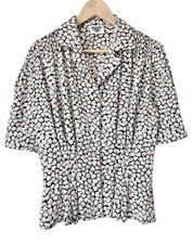 Vintage JACQUES VERT Blouse - Size 10 Heart Print 80s Does 40s Collar Top Shirt