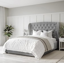 Grey Velvet Double Size Bed