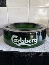 Vintage Retro Carlsberg Green Glass Large Ash Tray 1990's