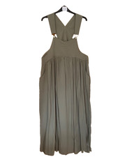 Aumora Plus Size 3XL Fit 18 20 22 Sage Green Cotton 60in Maxi Pinafore DRESS