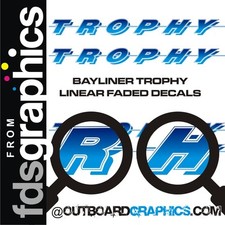 Pair of 6ft long Bayliner Trophy sticker/decals - light to dark blue fade
