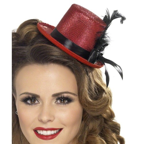 Red glitter mini top hat - top,