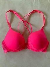 Ladies LA SENZA Padded Push Up Pink Lace & CrystalFront Closure Bra size 32A NEW