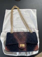CHANEL 2.55 Flap Shoulder Bag Blue/Brown Velvet