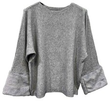 Women Italian Knit Modal Plain Soft Touch Long Sleeve Wide Faux Furs Cuff Jumper