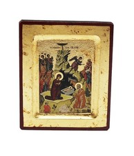 Greek Orthodox Handmade Wooden Icon of the Nativity 12.5x10