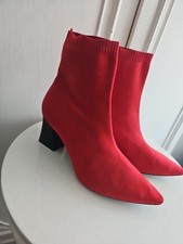 Stylish Zara Woman Red Fabric Sock Style Ankle Boots EU 42 