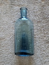 Woodward Chemist Nottingham Vintage Blue Glass Bottle 6" Beautiful Condition