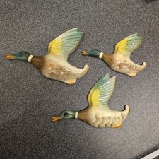 Vintage Set Of 3 Keele Street Pottery Flying Wall Hanging Mallards Ducks Decor