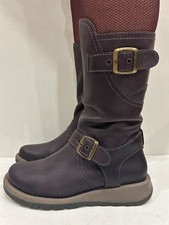 Gorgeous Moshulu Nightjar Purple Leather Mid Calf Biker Style Boots Uk4 Eu37 VGC