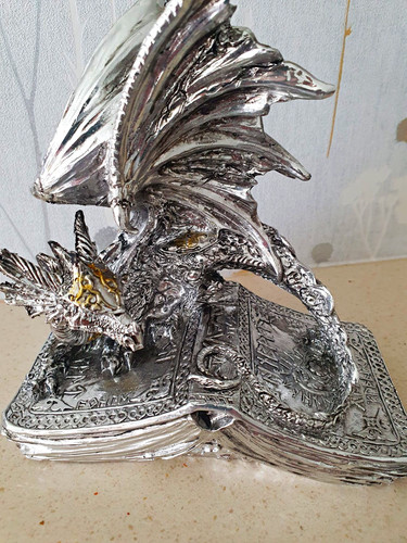 Silver tone dragon figurine - silver,