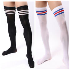 1 Pair Men Soccer Thigh Stocks High Stockings Velvet Sport Striped Long Socks