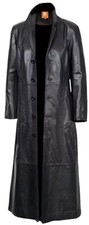 MEN'S LONG TRENCH OVERCOAT DUSTER REAL LEATHER STYLISH Retro BLACK COAT JACKET